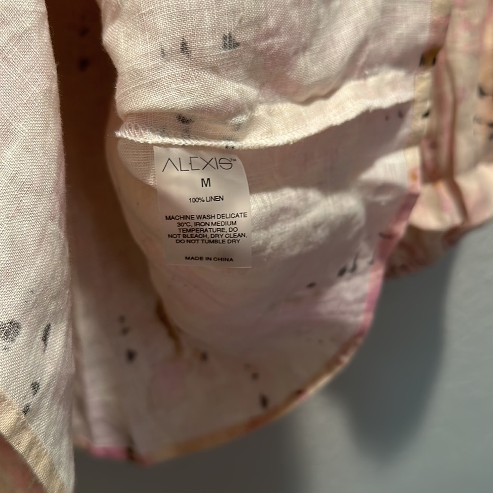 ALEXIS Intermix distressed-finish pink linen button down shirt blouse top M - Picture 7 of 8